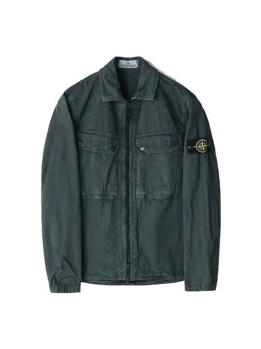Brushed Organic Cotton Overshirt Jacket Dark Grey - STONE ISLAND - BALAAN 1