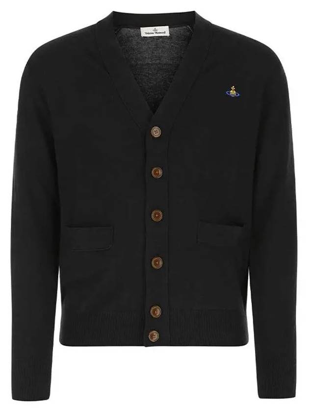 ORB Embroidery Logo V Neck Cardigan Black - VIVIENNE WESTWOOD - BALAAN 3