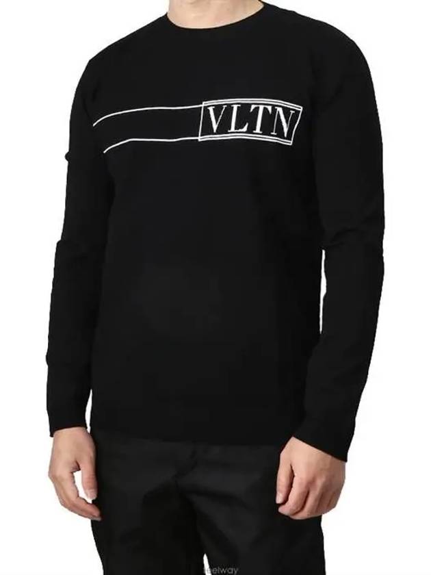 Men's VLTN Logo Intarsia Knit Top Black - VALENTINO - BALAAN 2