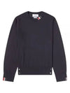 Intarsia Stitch Crew Neck Merino Wool Knit Top Navy - THOM BROWNE - BALAAN 2