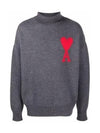 Big Heart Logo Wool Knit Turtleneck Grey - AMI - BALAAN 2