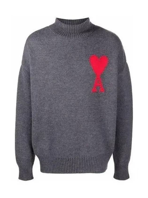 Big Heart Logo Wool Knit Turtleneck Grey - AMI - BALAAN 2