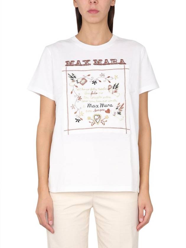 Women's Embroidered Cotton Short Sleeve T-Shirt Ivory - MAX MARA - BALAAN 2