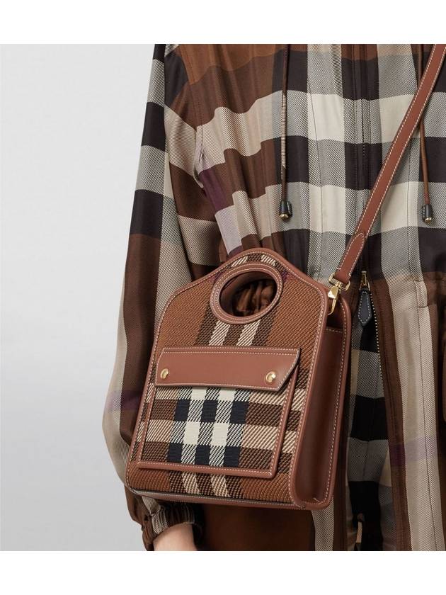 Mini Knit Check Leather Pocket Tote Bag Brown - BURBERRY - BALAAN 23