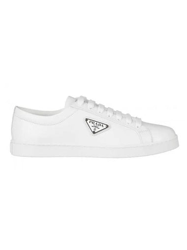 Brushed Leather Low-Top Sneakers White - PRADA - BALAAN 1