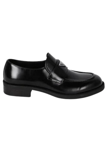 Triangle Logo Brushed Leather Loafer Black - PRADA - BALAAN 1