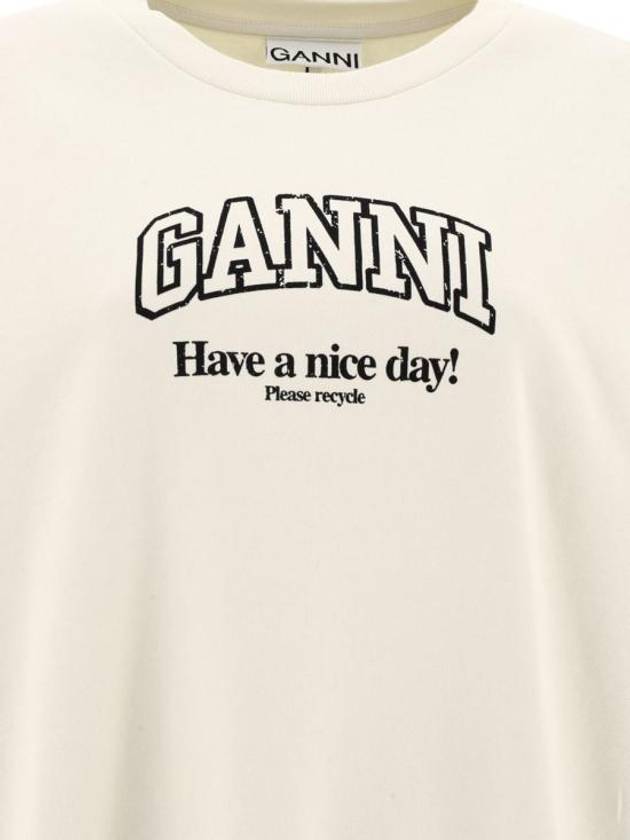 Logo Print Cotton Sweatshirt Beige - GANNI - BALAAN 4