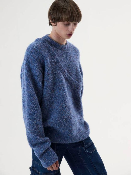 Asymmetric layered neck sweater deep blue - MSKN2ND - BALAAN 2