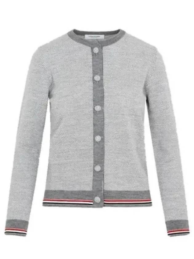 Herringbone Crew Neck Wool Cardigan Light Grey - THOM BROWNE - BALAAN 2