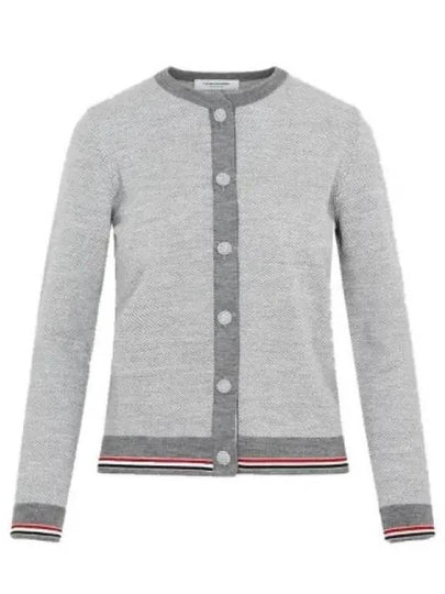 Herringbone Crew Neck Wool Cardigan Light Grey - THOM BROWNE - BALAAN 2