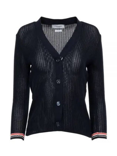 Thom Browne Pointelle RWB Striped Cardigan Navy - THOM BROWNE - BALAAN 2