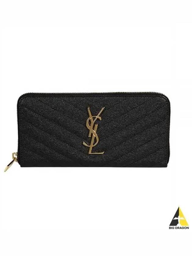 Matelasse Monogram Zipper Around Long Wallet Black - SAINT LAURENT - BALAAN 2