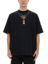 Feather Necklace Over Short Sleeve T-Shirt Black - MARCELO BURLON - BALAAN 1