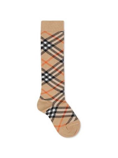 Kids Check Cotton Blend Sock Sand - BURBERRY - BALAAN 1