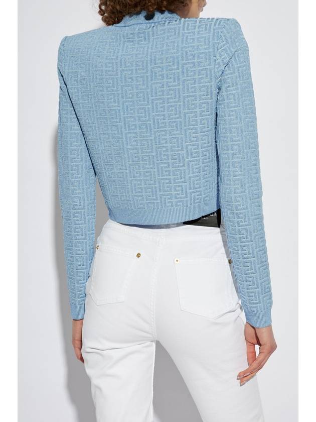 Balmain Short Cardigan With Monogram, Women's, Blue - BALMAIN - BALAAN 4