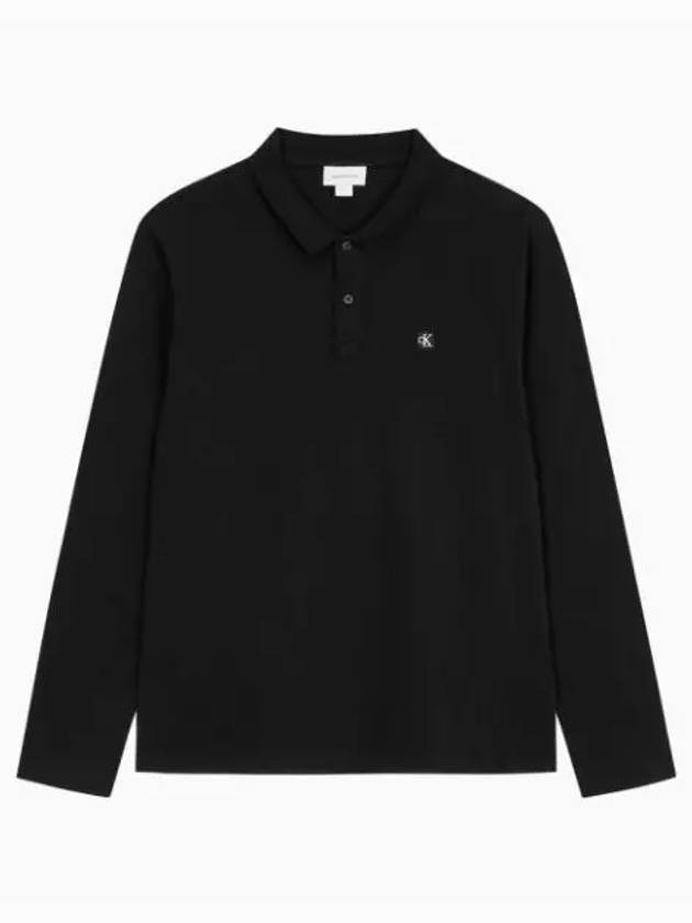 CK Logo Regular Fit Long Sleeve Polo Shirt Black - CALVIN KLEIN - BALAAN 1