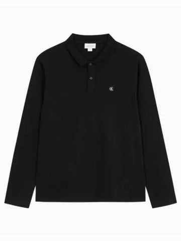 CK Logo Regular Fit Long Sleeve Polo Shirt Black - CALVIN KLEIN - BALAAN 1