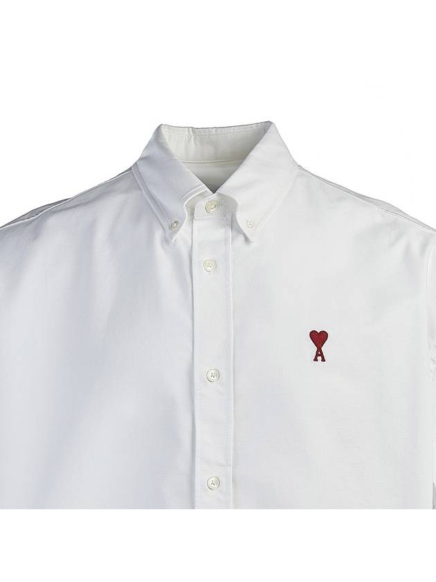 Heart Logo Short Sleeve Shirt White - AMI - BALAAN 5