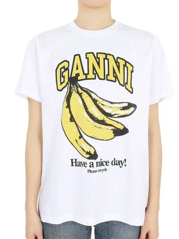 Basic Jersey Banana Relaxed Short Sleeve T-Shirt White - GANNI - BALAAN 3