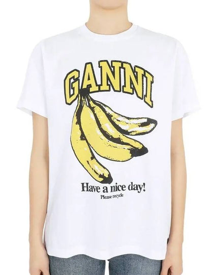 Basic Jersey Banana Relaxed Short Sleeve T-Shirt White - GANNI - BALAAN 2