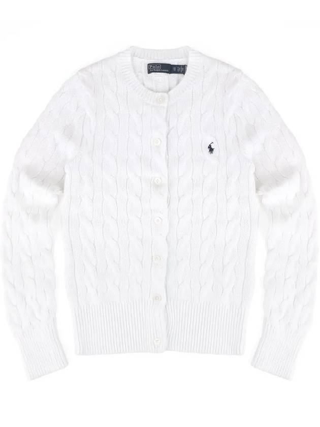 Crew Neck Cable Knit Cotton Cardigan White - POLO RALPH LAUREN - BALAAN 2