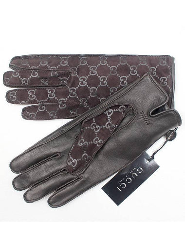 GG logo suede leather black gloves - GUCCI - BALAAN 1