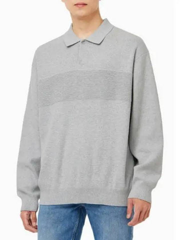 JEANS Men s Rugby Knit Polo Sweater Light Gray J326591P01 - CALVIN KLEIN - BALAAN 1