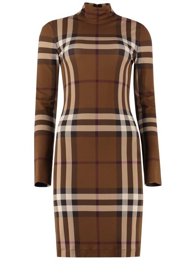 Women's Check Stretch Funnel Neck Midi Dress Brown - BURBERRY - BALAAN 2