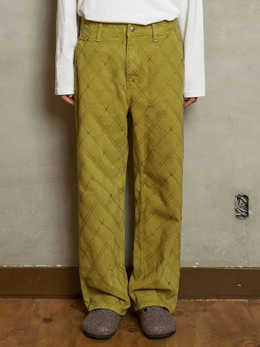 Argyle Embroidered Straight Pants Olive - UNALLOYED - BALAAN 1