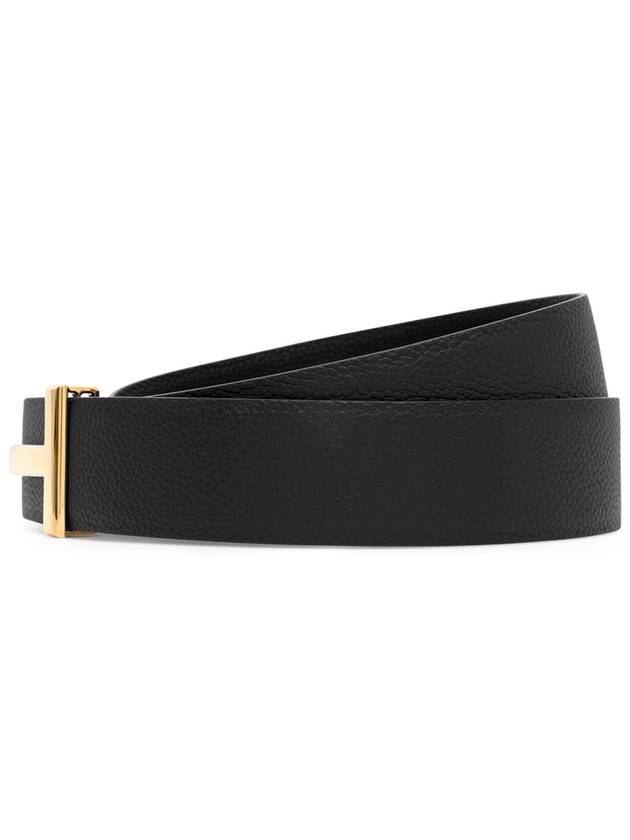 Gold Soft Grain Leather T Icon Belt Brown Black - TOM FORD - BALAAN 4