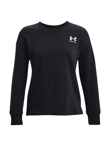 Women's Rival Fleece Oversized Crew Long Sleeve T-Shirt Black - UNDER ARMOUR - BALAAN 1