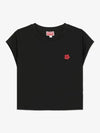 Women's Boke Flower Embroidery Crop Short Sleeve T-Shirt Black - KENZO - BALAAN 2