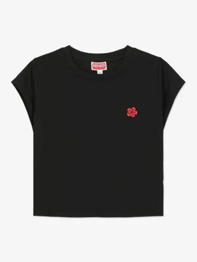 Women's Boke Flower Embroidery Crop Short Sleeve T-Shirt Black - KENZO - BALAAN 2