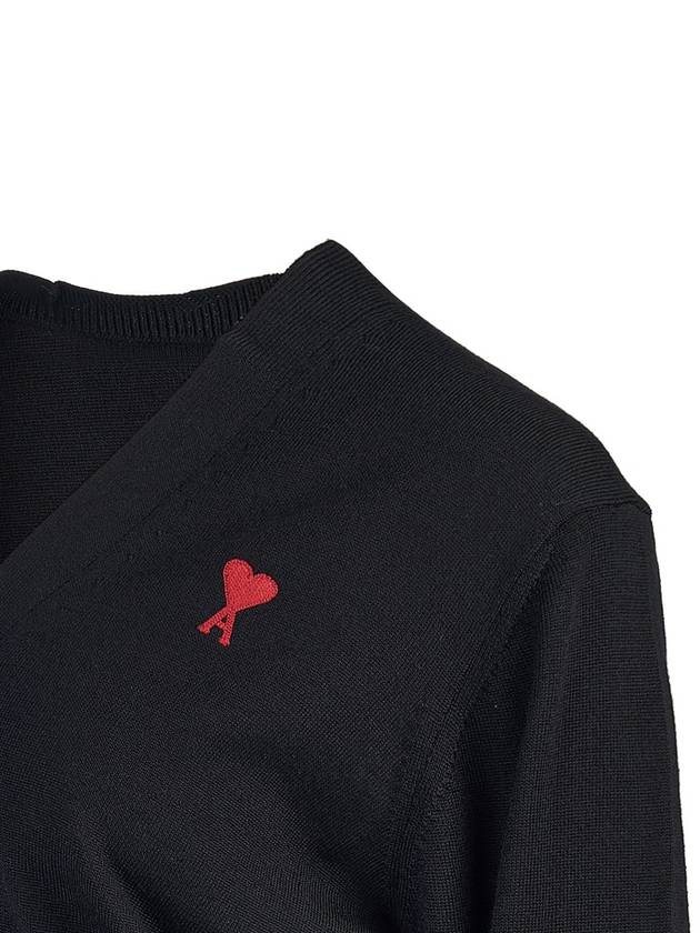 Small Heart Logo Merino Wool Cardigan Noir - AMI - BALAAN 6