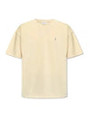 Embroidered Logo Short Sleeve T-Shirt Yellow - SAINT LAURENT - BALAAN 2