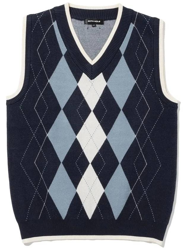 Unisex viscose argyle knit vest NAVY - 20THHOLE - BALAAN 1