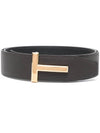 Gold Soft Grain Leather T Icon Belt Brown Black - TOM FORD - BALAAN 3