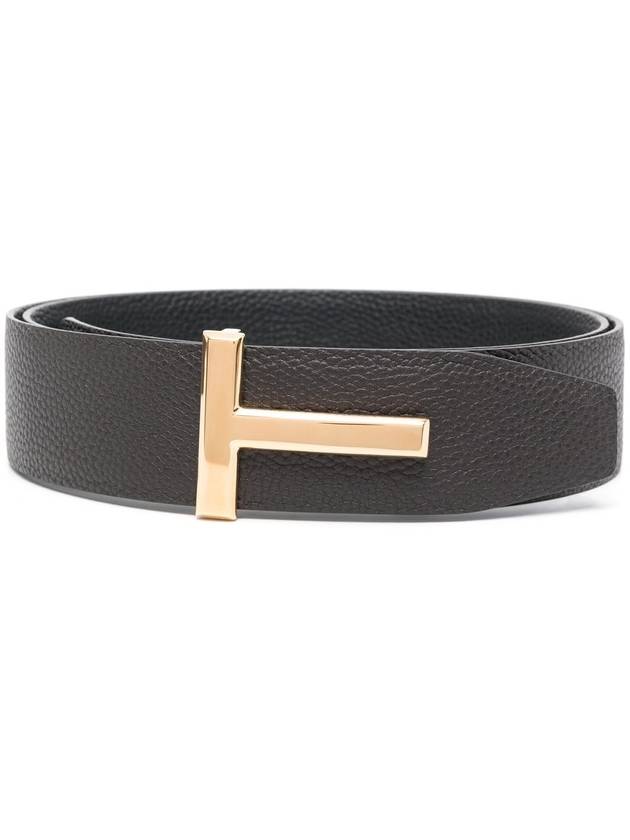 Gold Soft Grain Leather T Icon Belt Brown Black - TOM FORD - BALAAN 3