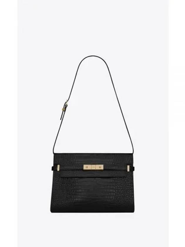 Manhattan Crocodile Effect Leather Shoulder Bag Black - SAINT LAURENT - BALAAN 2