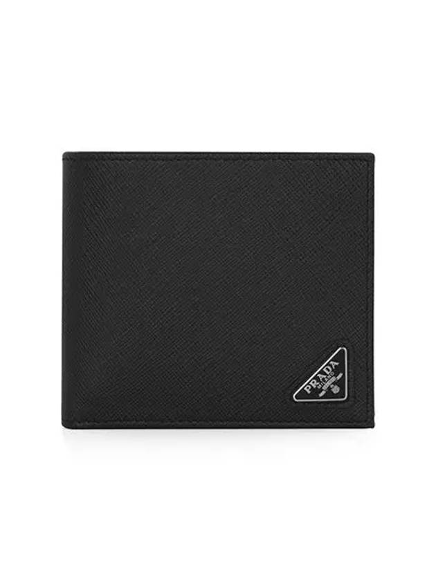 Triangle Logo Saffiano Half Wallet Black - PRADA - BALAAN 4