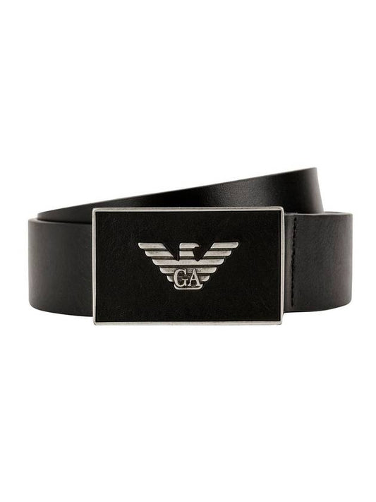 Men's Logo Plate Leather Belt Black - EMPORIO ARMANI - BALAAN 1