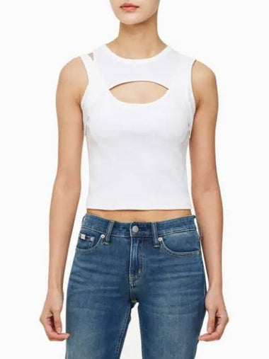 Jeans Layered Cut Out Sleeveless White - CALVIN KLEIN - BALAAN 1