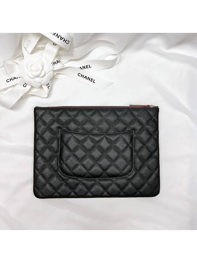 Medium Classic Clutch Bag Caviar Leather & Silver Black - CHANEL - BALAAN 7