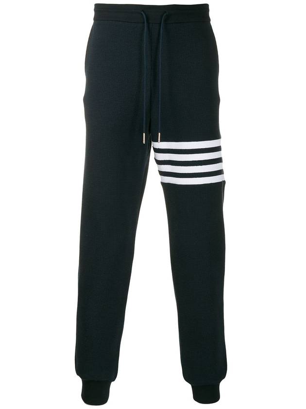 Men's Diagonal Stripe Waffle Track Pants Navy - THOM BROWNE - BALAAN.