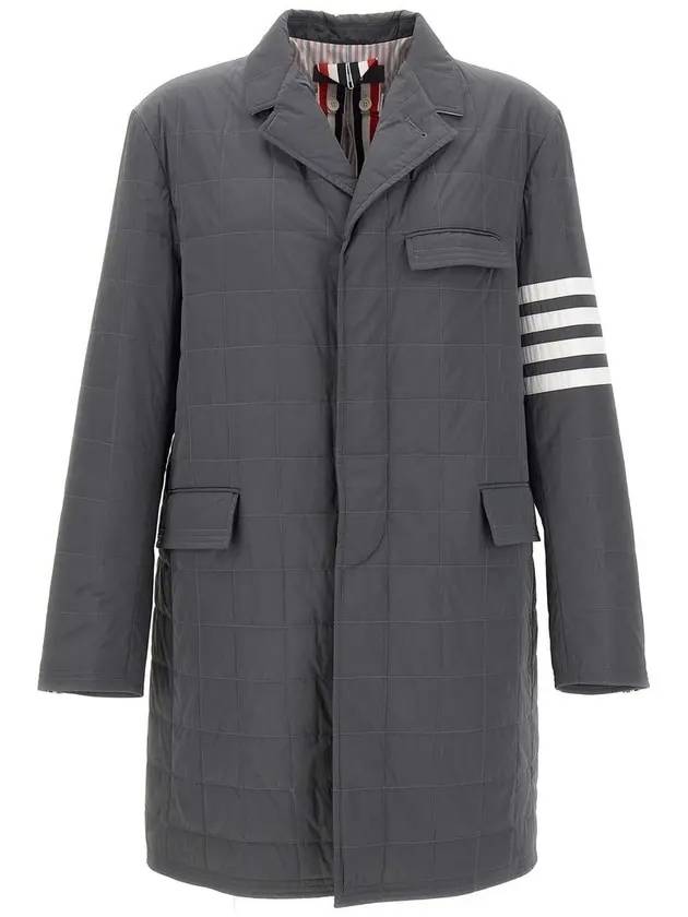 Men's 4-Line Chesterfield Poly Twill Down Single Coat Gray - THOM BROWNE - BALAAN.