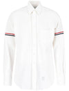 Classic Pique RWB Armband Long Sleeve Shirt White - THOM BROWNE - BALAAN.