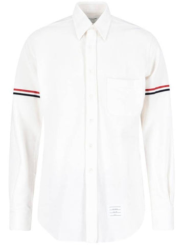 Classic Pique RWB Armband Long Sleeve Shirt White - THOM BROWNE - BALAAN.