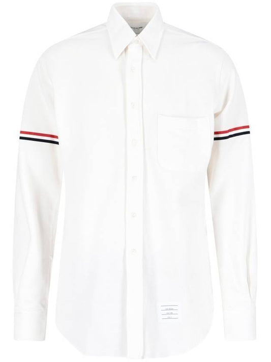 Classic Pique RWB Armband Long Sleeve Shirt White - THOM BROWNE - BALAAN 1