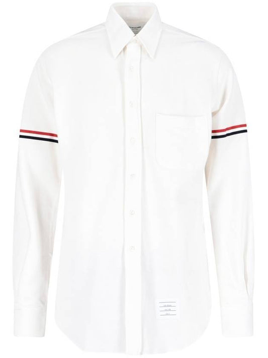 Classic Pique RWB Armband Long Sleeve Shirt White - THOM BROWNE - BALAAN.