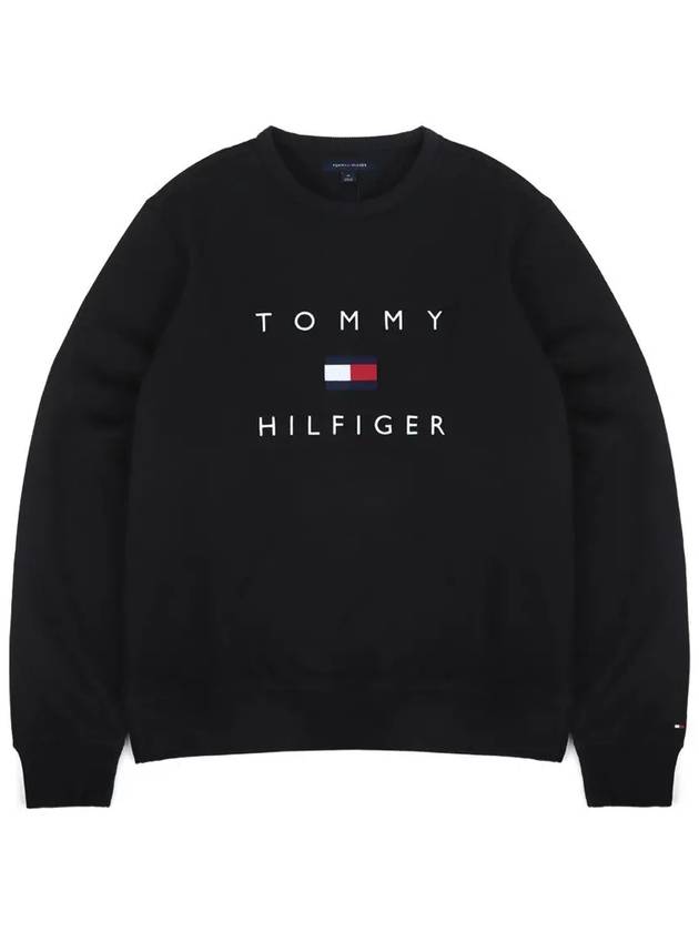 Stacked embroidery logo fleece crewneck sweatshirt black T9708 - TOMMY HILFIGER - BALAAN 1